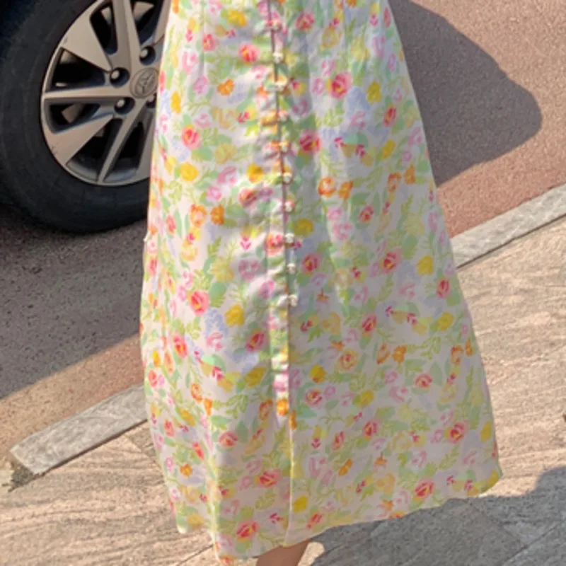 

Summer Elegant Floral Print Boho Long Dress Women Puff Sleeve V-Neck Temperament Vintage Party Beach Chiffon Vestido Female 2021