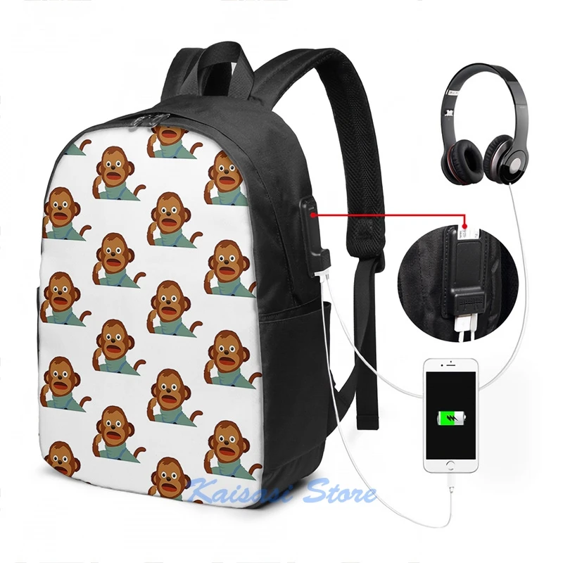 Забавный графический принт Kento Шокированный обезьянный мем рюкзак с USB зарядкой