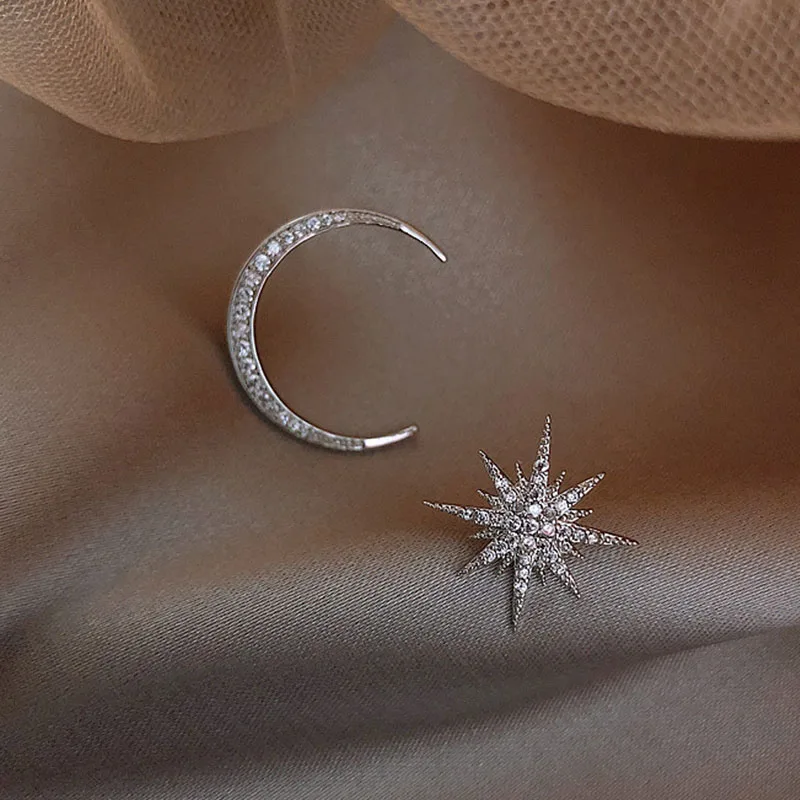 

2021 New And High Quality 1 Pair Crystal Asymmetric Moon Star Ear Drop Earrings Dangle Earrings Jewelry Korean Style Earrings