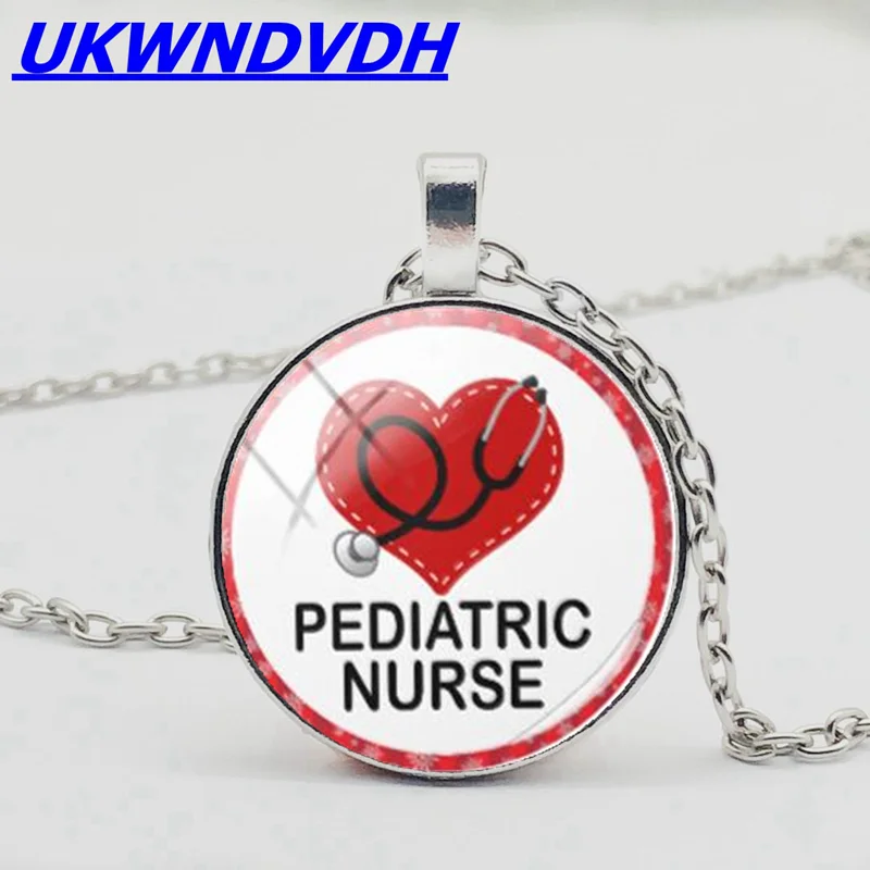 

Nurse figure medical stethoscope syringe figure convex round necklace glass dome pendant personality fashion popular necklace