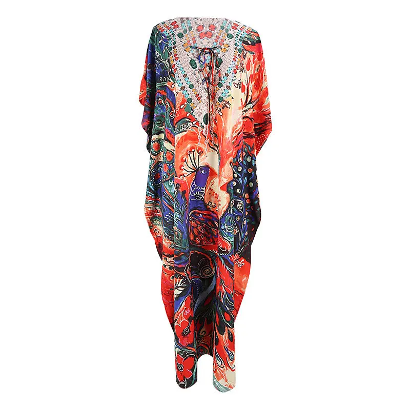 

Bath Exit Women Beach Bathrobe Swimsuit Coverup Kaftan Dress For Drying Peacock Outside Robes Bikini Upper Garment Sierra Surfer