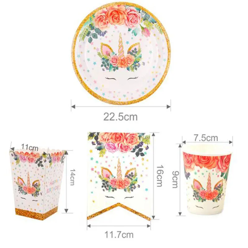 Единорог День Рождения декорации одноразовые набор столовых приборов шар чашки