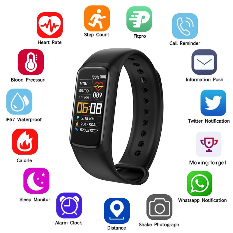 Спортивный фитнес-браслет с измерением температуры пульса артериального