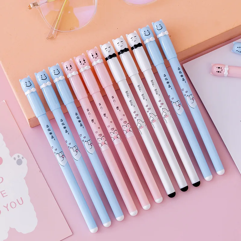 

3 Pcs/set Creative Cat Erasable Gel Pen 0.5mm Erasable Refill Rod Blue Black Ink Kawaii Office Writing Student School Stationery