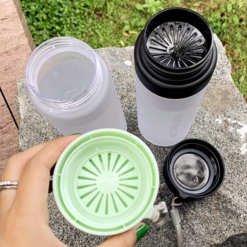 Флакон для воды Fashion Round Frosted Plastic объемом 600/800 мл, свободный от BPA, высокой емкости, спортивный, прозрачный, переносной с чашкой для заварки чая.