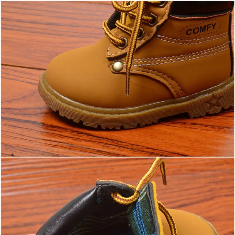 

Winter Kid Shoes Leather Boots For Kids Girls Boys Plush Martin Boys Shoes Lace Up Fashion Warm Sneakers Wear-resistant Solid 20