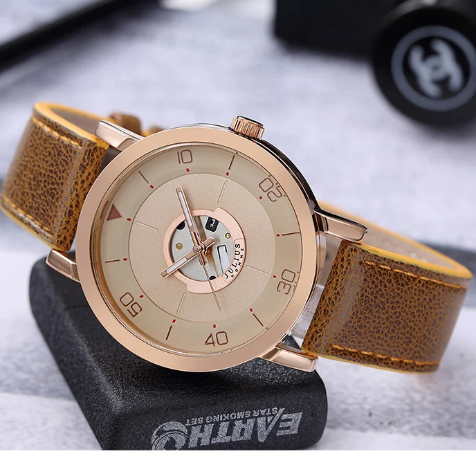 Часы наручные Julius Мужские кварцевые модные японские с кожаным ремешком подарок