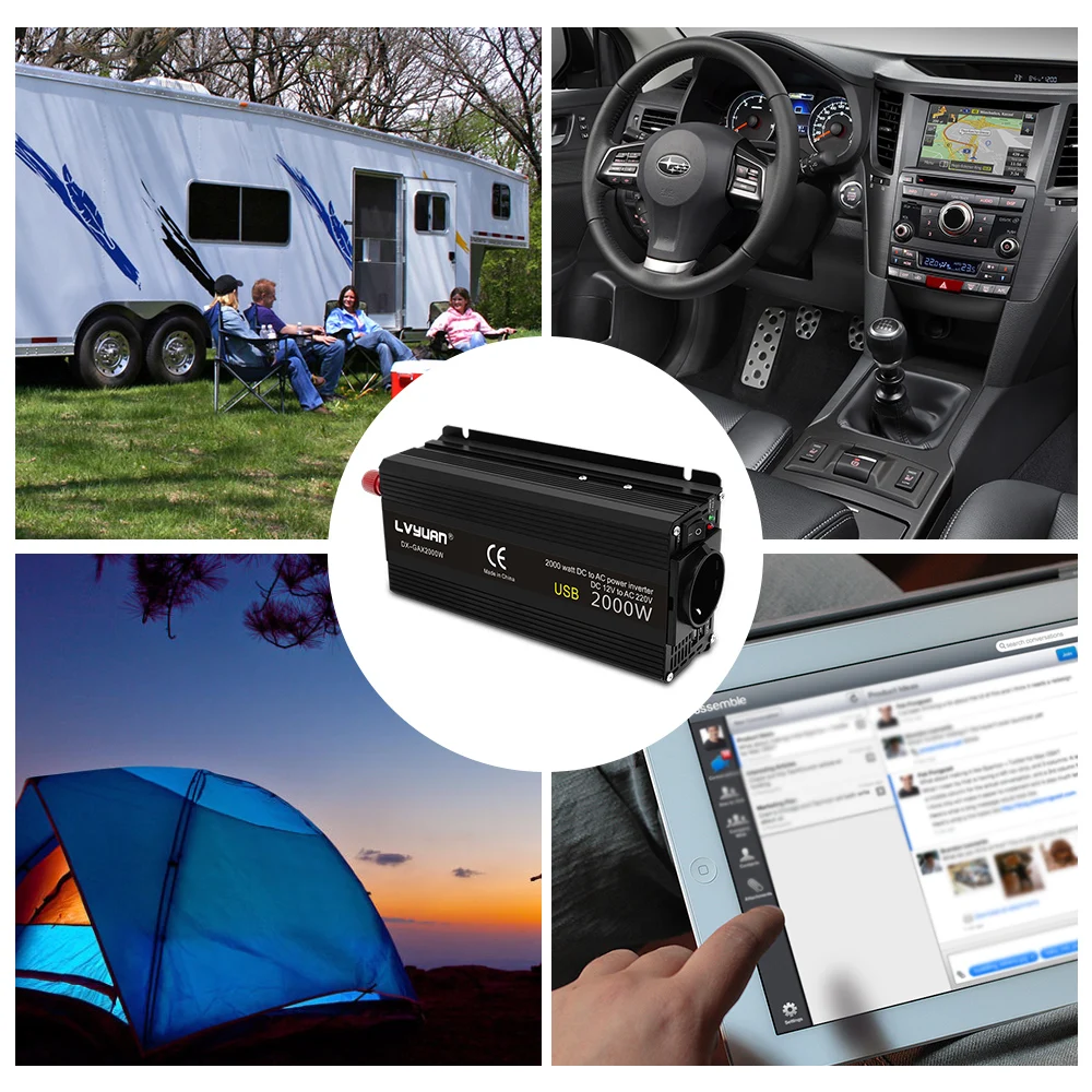 DC12V к переменному току 230V 500W 1200W 1500W 2000 Вт пиковый ЕС розетка USB Инвертор