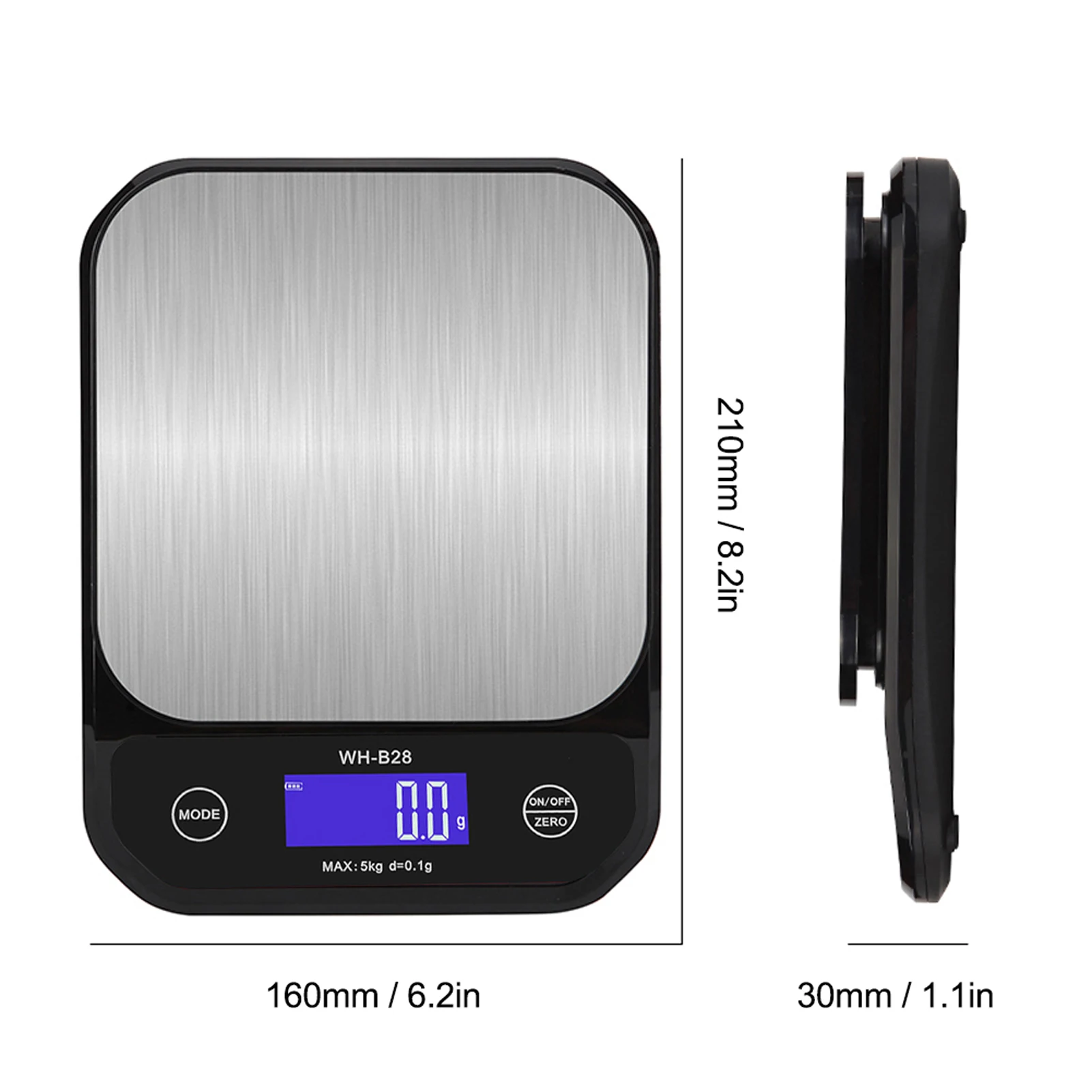 

5kg/0.1g Rechargable LCD Display Screen Digital Kitchen Cooking Baking Food Scales 4 Units Waterproof Dustproof