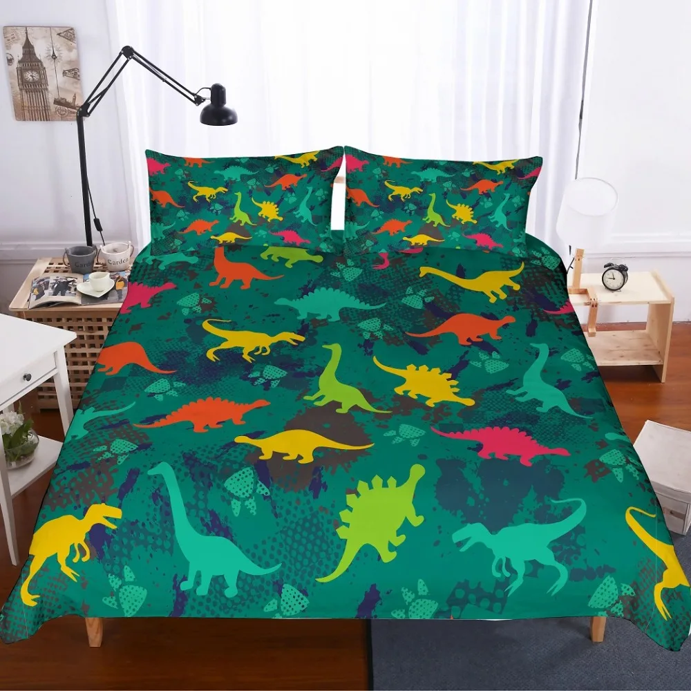 Желтый красный зеленый синий динозавр лес Комплект постельного белья 2/3 шт с