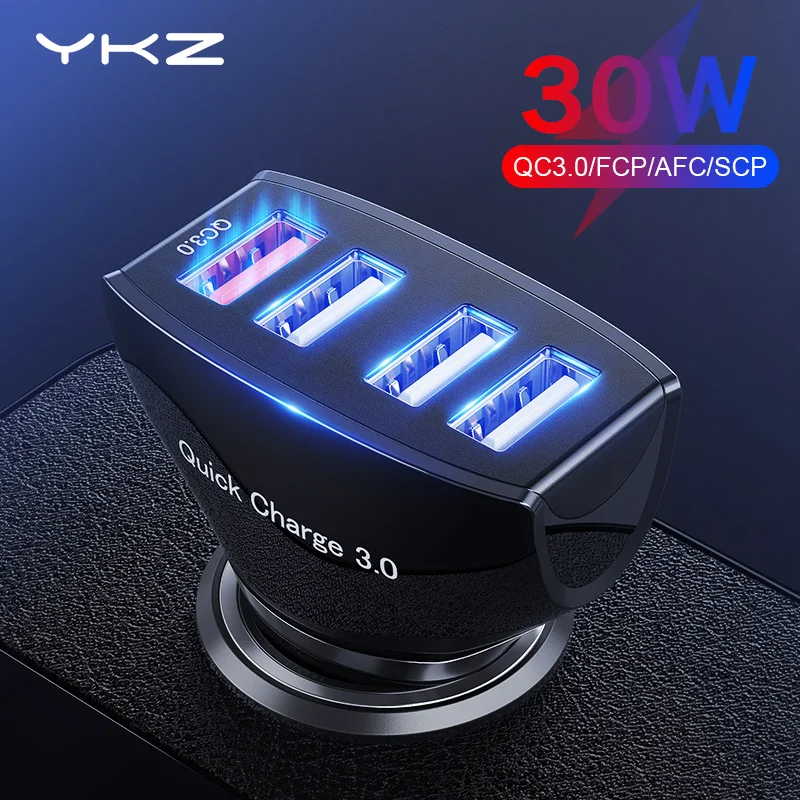 YKZ автомобильное зарядное устройство Быстрая зарядка QC 3,0 Автомобильное зарядное устройство 4 порта быстрое автомобильное зарядное устройство для телефона автомобильное зарядное устройство USB для samsung Xiaomi iPhone