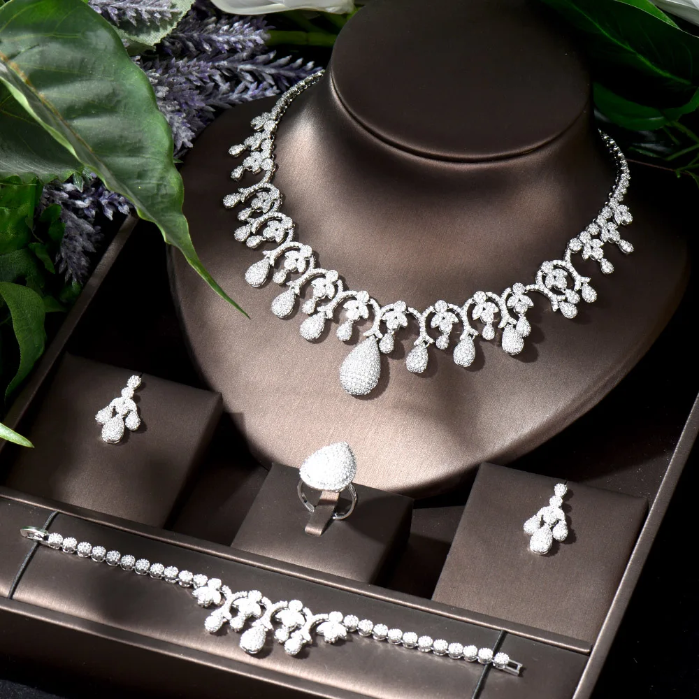 Женский Свадебный комплект украшений HIBRIDE, белое ожерелье и серьги, свадебные аксессуары, N-1113