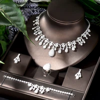 hibride charms big water drop women bridal jewelry set aaa cz white color necklace earring set wedding accessories bijoux n 1113