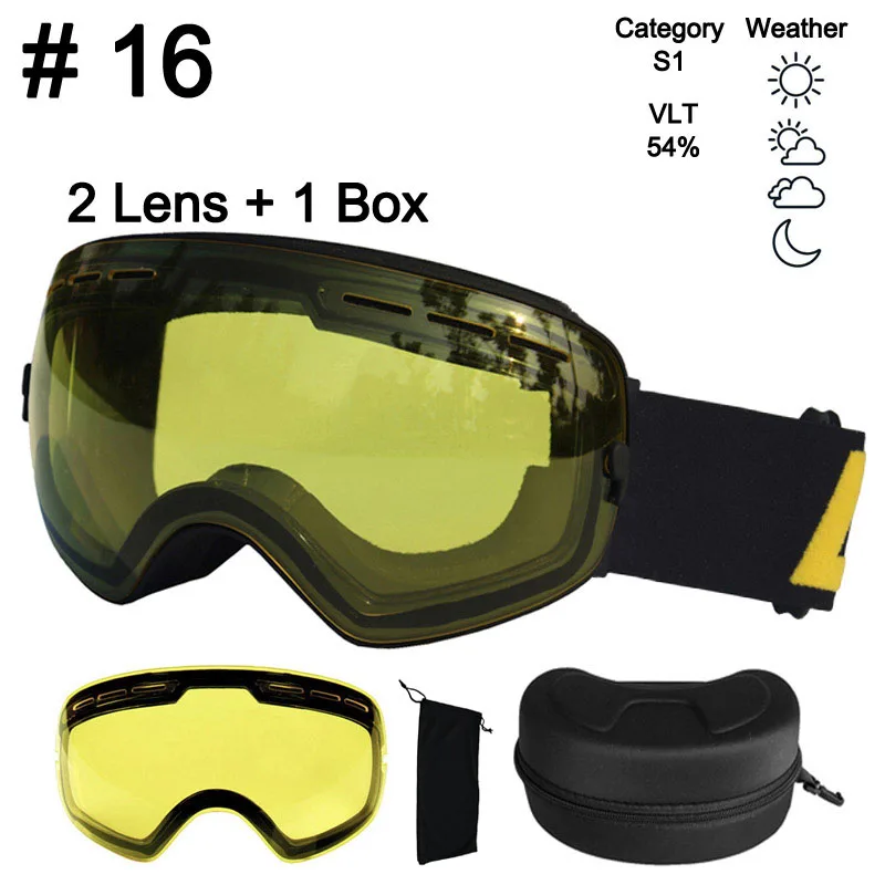 Color 16 Lens Box LOCLE лыжные очки противотуманные UV400 сферические лыжные очки Лыжные Сноуборд очки двойные линзы лыжные очки с дополнительными линзами и коробкой - Цвет: Color 16 Lens Box