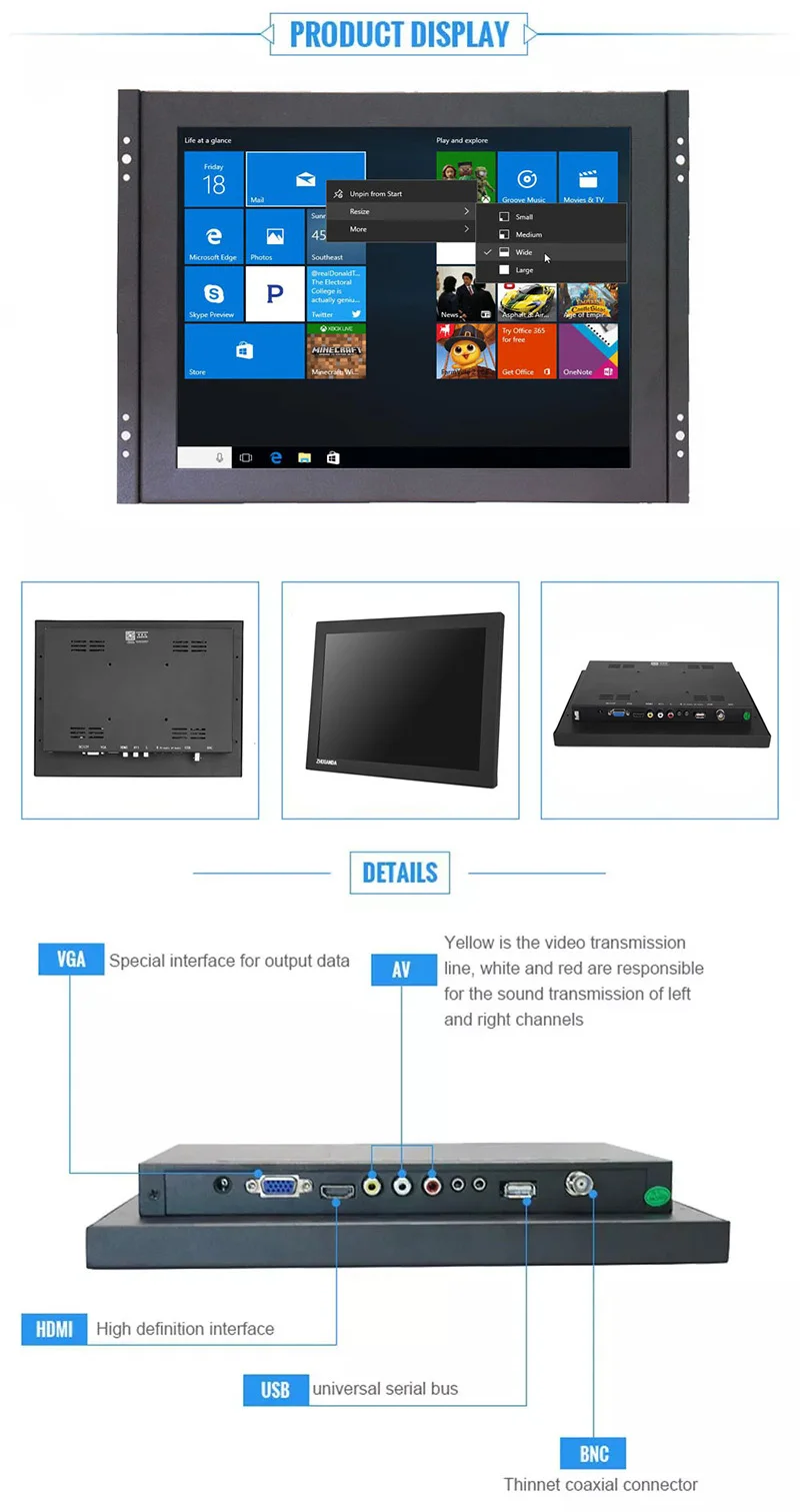 Открытая рамка резистивный сенсорный монитор 12 дюймов HDMI монитор BNC монитор VGA монитор