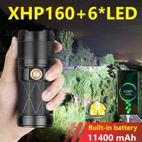 new xhp160 super bright led flashlight high power 11400 mah battery rechargeable torch usb tactical flash light camping lantern