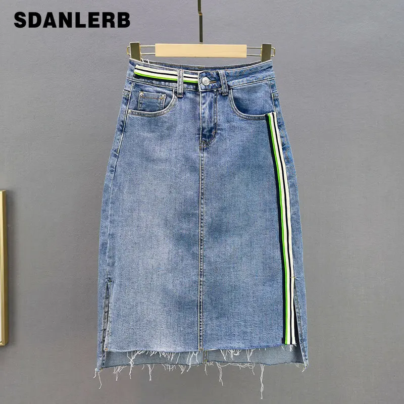 

Джинсовая юбка средней длины для женщин, летние женские юбки, новинка 2021, хлопковая эластичная свободная и облегающая повседневная юбка с р...