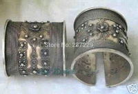 wholesale tibetan tibet silver flower bangle cuff bracelet a pair