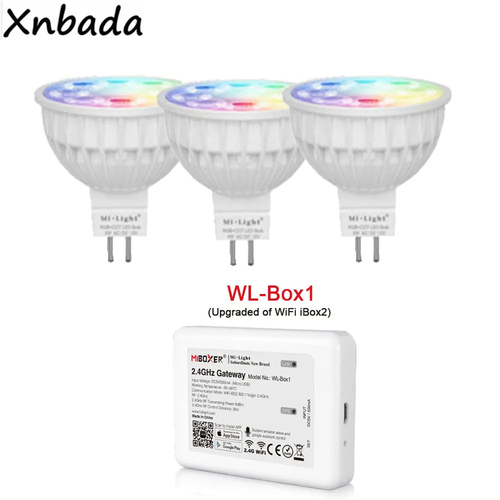 MR16 4 Вт Milight RGB+ CCT Светодиодная лампа прожектор AC/DC 12 В 2,4 г WL-Box1 светодиодный контроллер B4/T4 RGB+ CCT сенсорная панель дистанционного управления