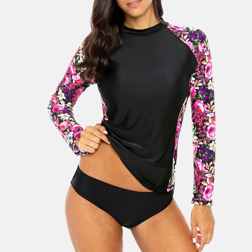 Женский купальник Anfilia с длинным рукавом топ для плавания принтом Рашгард