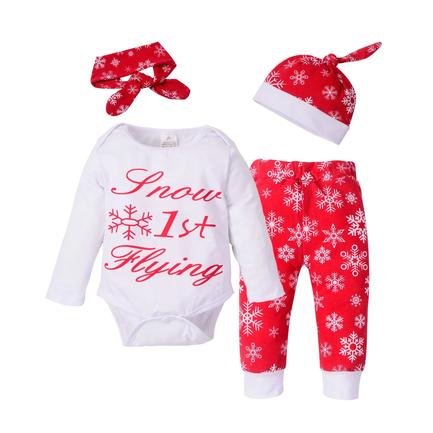 2019 Детский Зимний Рождественский костюм из 4 предметов с длинными рукавами и