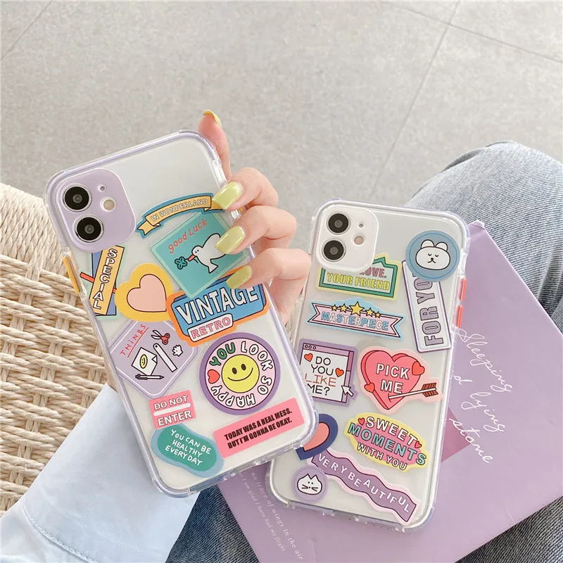 

Cute Clear Cartoon Animal Label Korean Phone Case For iPhone 11 Pro Max Xr X Xs Max 7 8 Puls SE 2020 Cases Soft TPU Cover