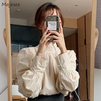 shirts womens spring autumn long sleeve elegant stand collar trendy blouses new korean style female clothing casual daily chic