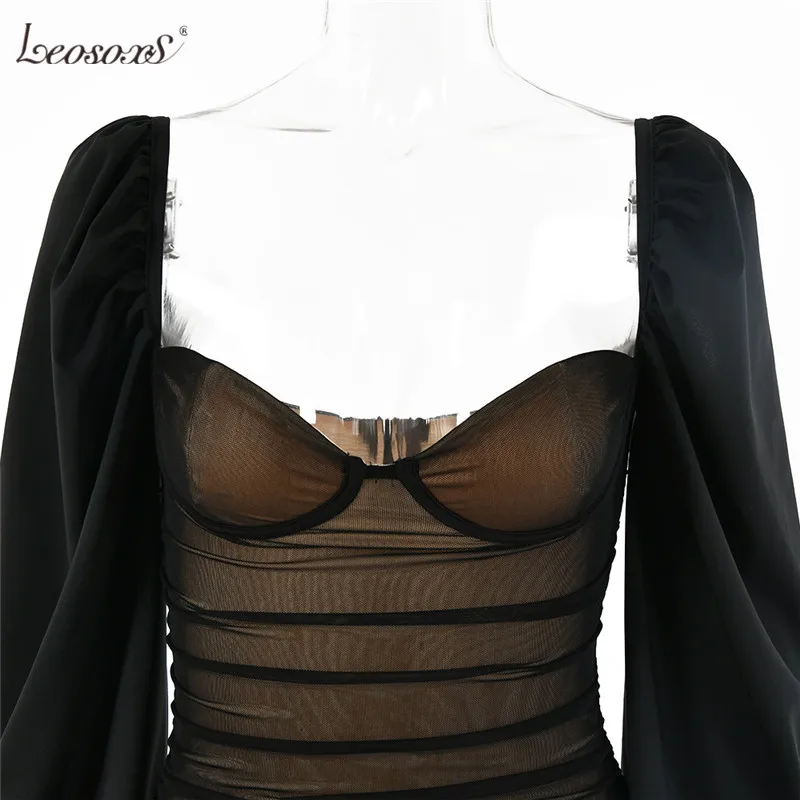 

New Lantern Sleeve Mini Dress Women Sexy Black Strapless Party Club Wear 2021 Fashion Ladies French Romantic Vestidos