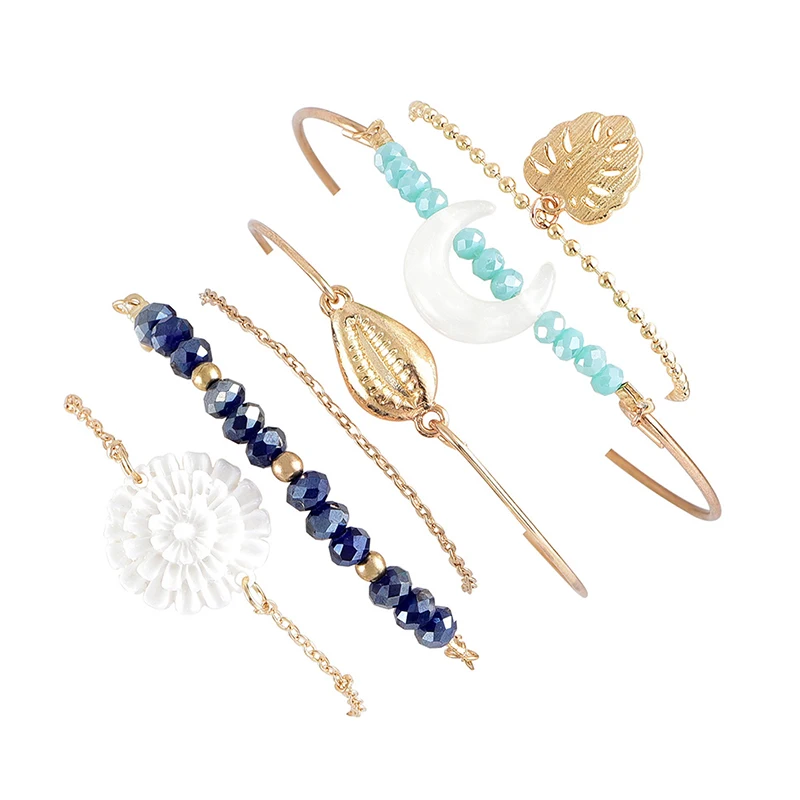 6 шт./компл. пляжные браслеты для женщин модные листье Луна Золотая рама с