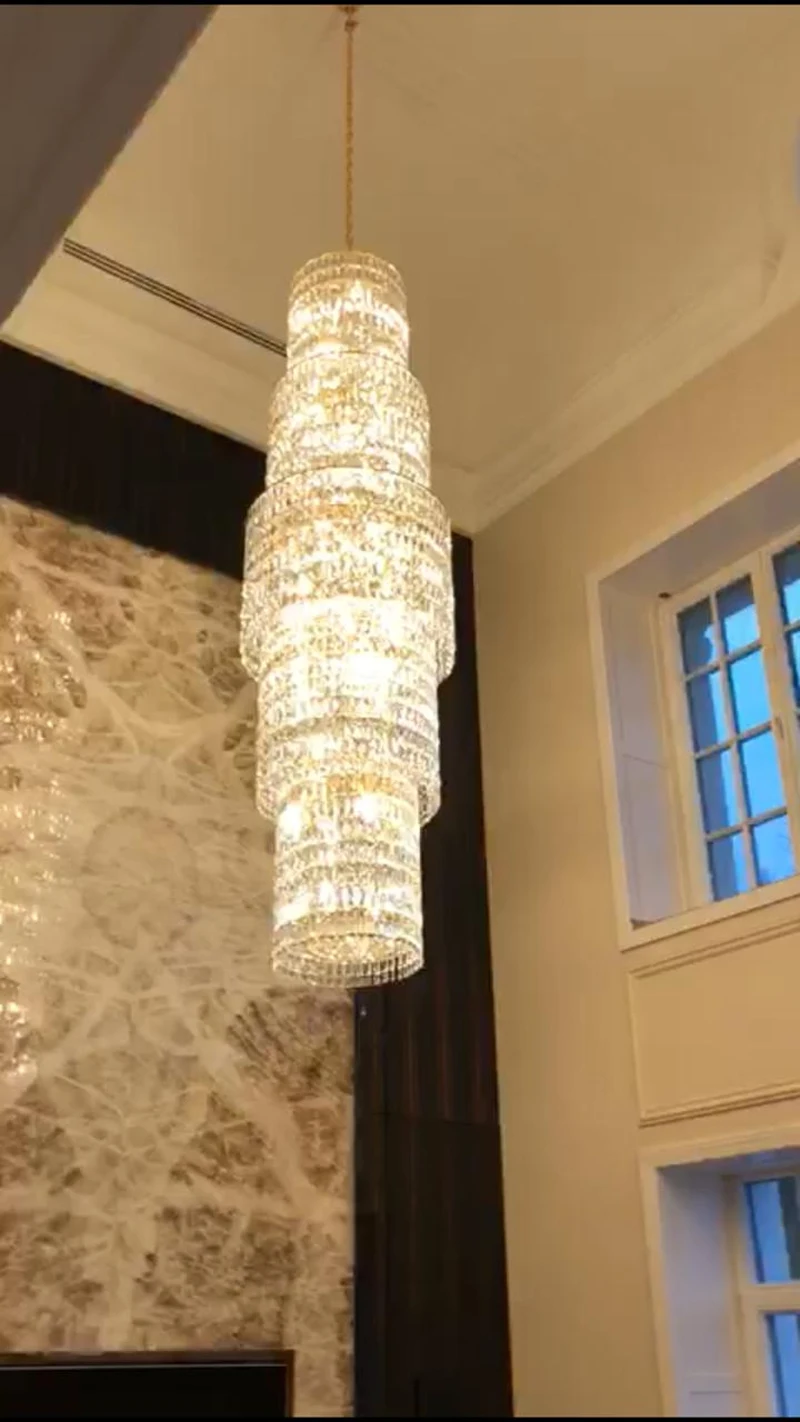 

Long Crystal chandelier Villa Double Floor Living Room Lamp Hotel Lobby Crystal Chandeliers Customization Lighting Project Lamp
