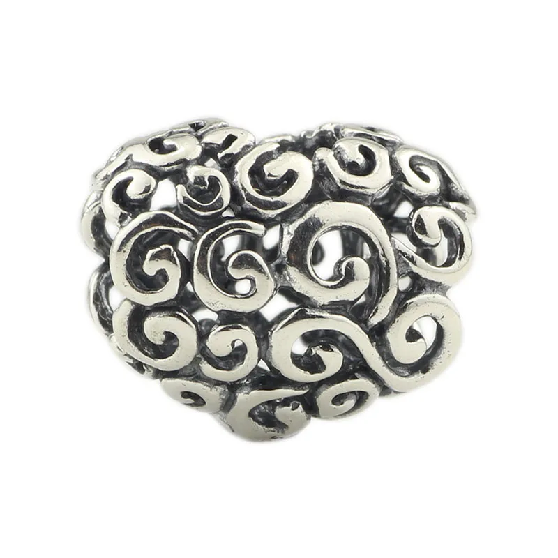 

925 Silver Curly Heart Beads Basic Chain Beaded Dangling Beads Fit European Troll 3.0mm Bracelet Jewelry