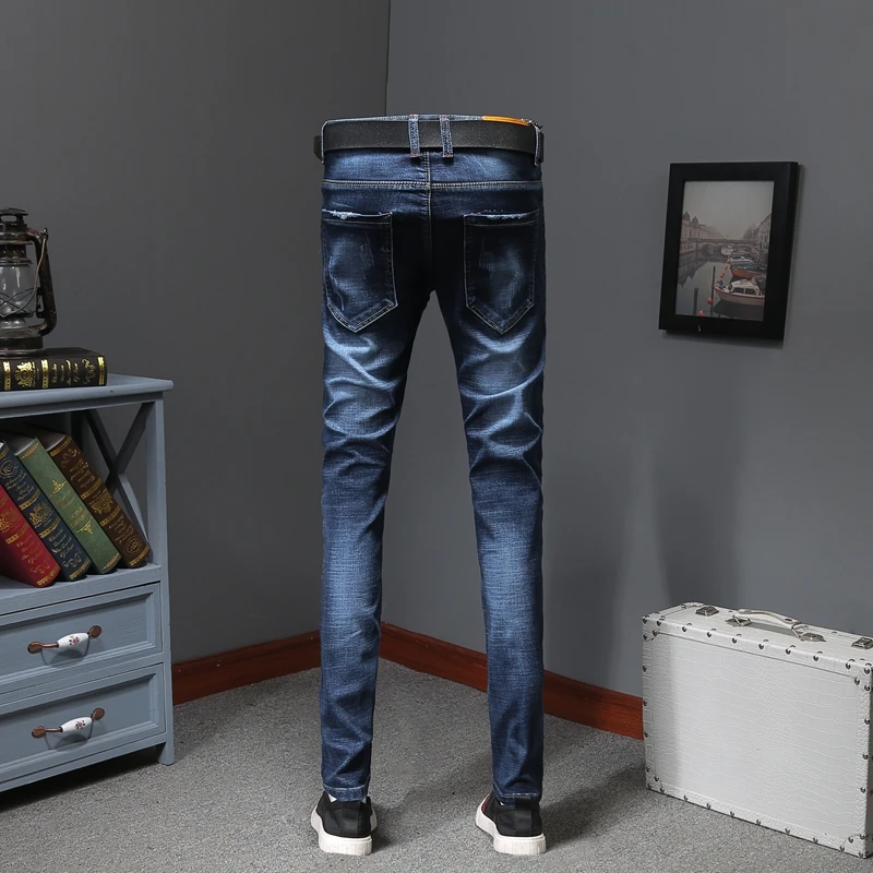 Джинсы-Джоггеры мужские Стрейчевые с вышивкой птиц модные облегающие хлопковые