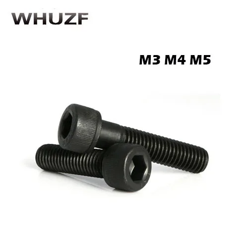 

50PCS/100pcs/Lot Metric Thread DIN912 M3 M4 M5 Black Grade 12.9 Alloy Steel Hex Socket Head Cap Screw Bolts