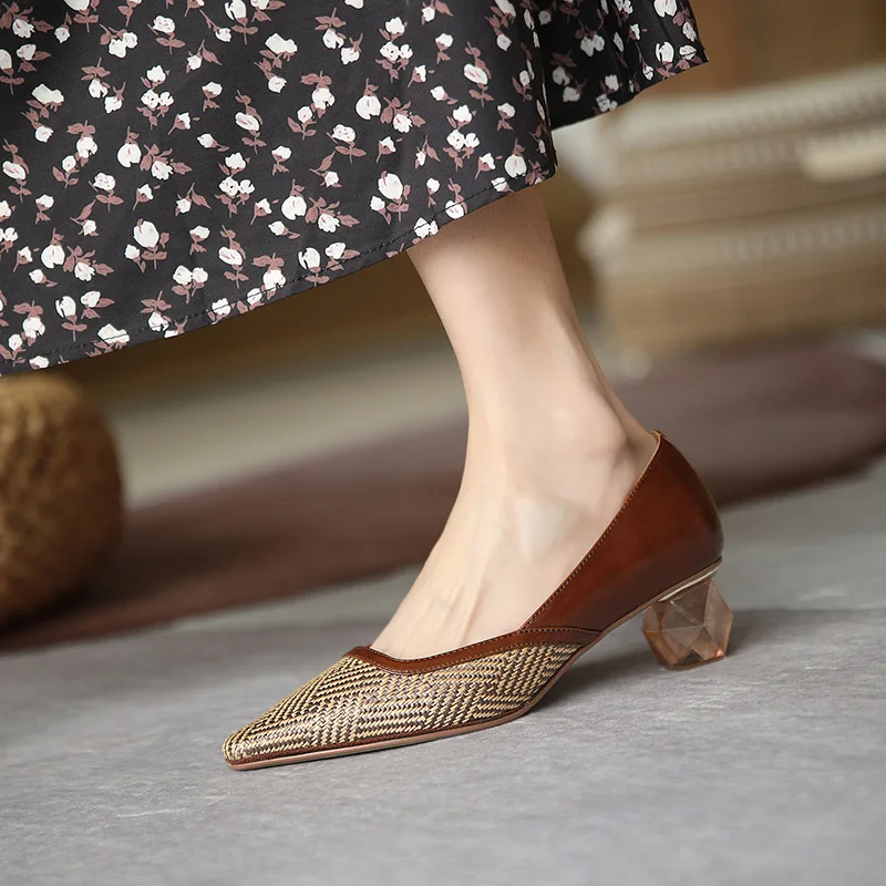 

2021 Spring Fashion Women Low Heels Pumps for Girls Genuine Leather Square Toe Shoes Woman Working Office Lady Shoes for Women