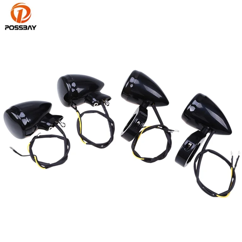 

POSSBAY 4pcs Motorcycle LED Turn Signals Light Scooter Indicator Lamps Aluminum With 39mm 41mm Fork Clamp for Harley
