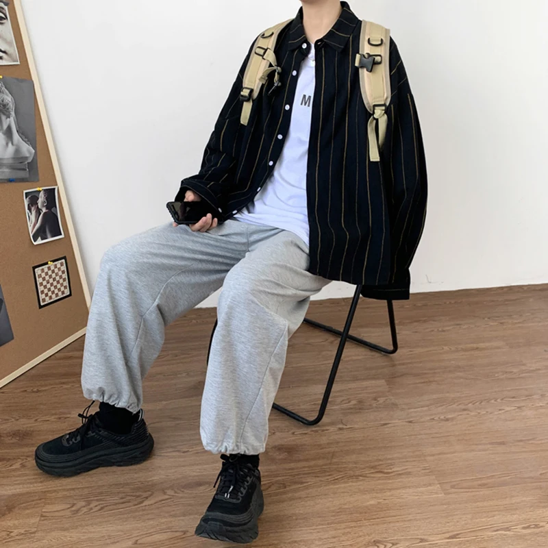 

Men Shirts Harajuku Design Striped Tops Single Breasted Japanese Fashion Long Sleeve Shirt Spring New All-match Leisure Outwear