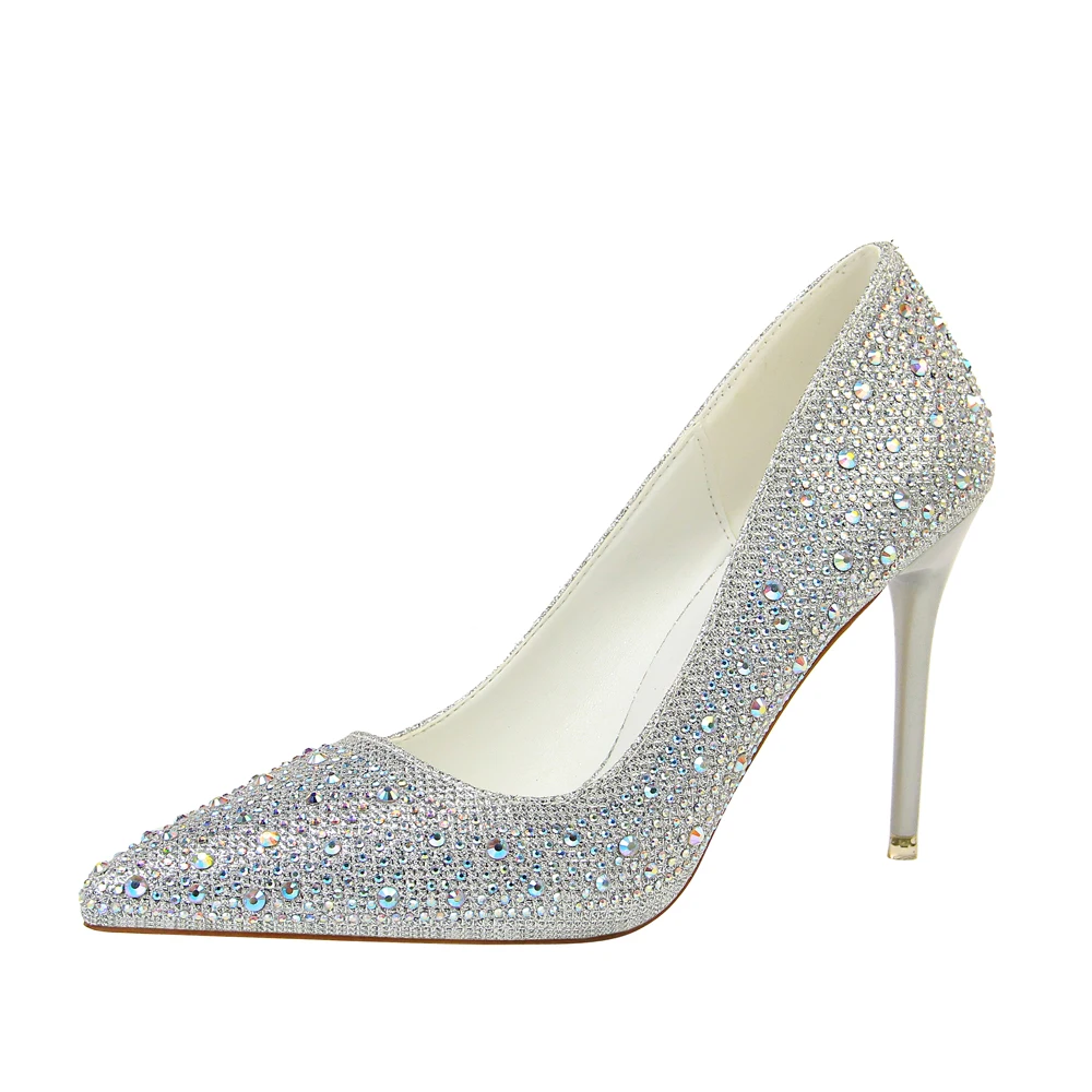 Туфли BIGTREE женские на высоком каблуке серебристые туфли-лодочки тонком блестящие