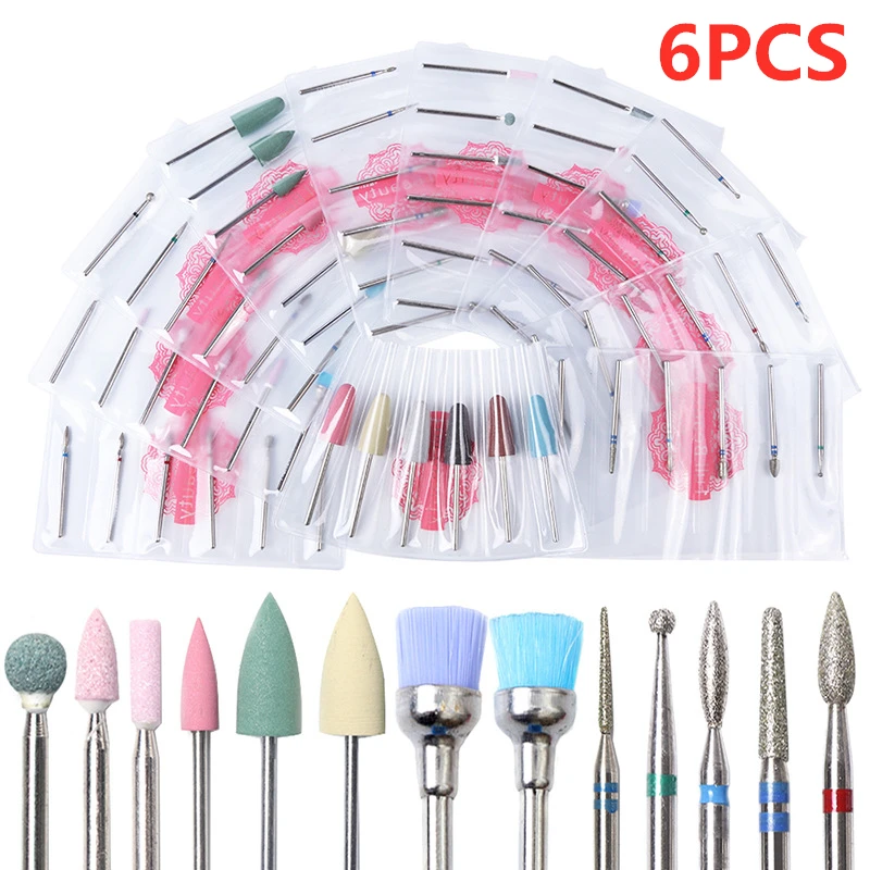 6 шт. алмазные фрезы для маникюра Набор силиконовых керамических каменных ногтей