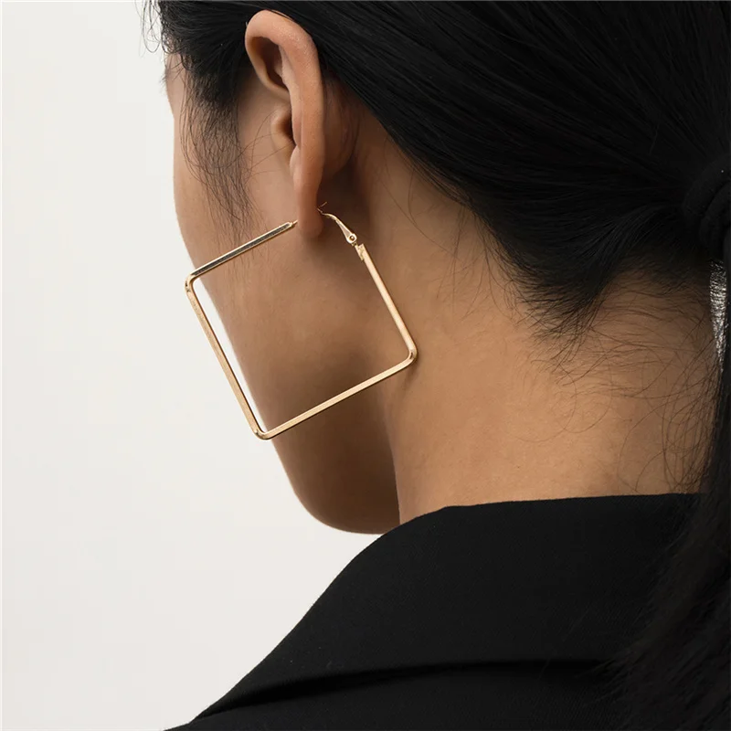 

Iron Large Exaggerated Geometric Square Hoop Earrings for Women Vintage Gold Color Earrings Jewelry Gift