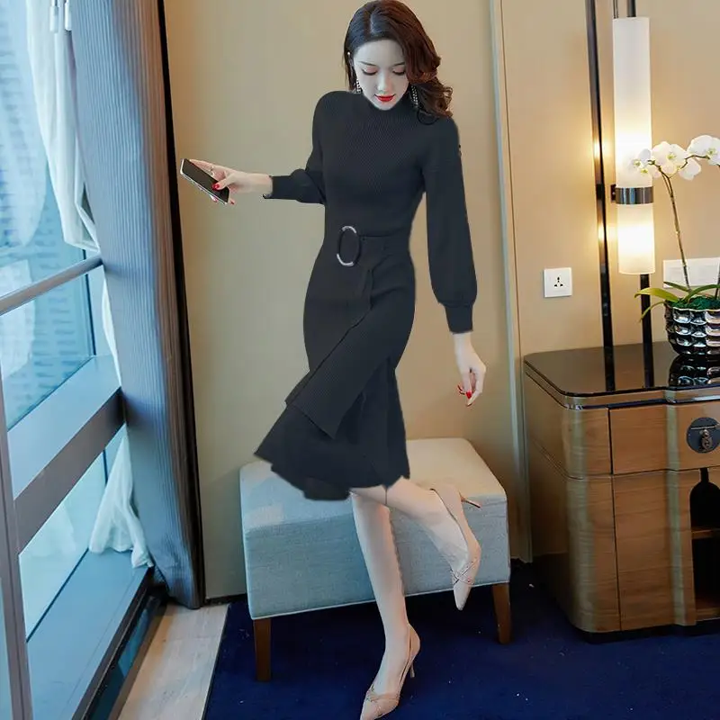 Sweater knitted dress 2019 new women's autumn and winter wear long over the knee two-piece skirt suit | Женская одежда