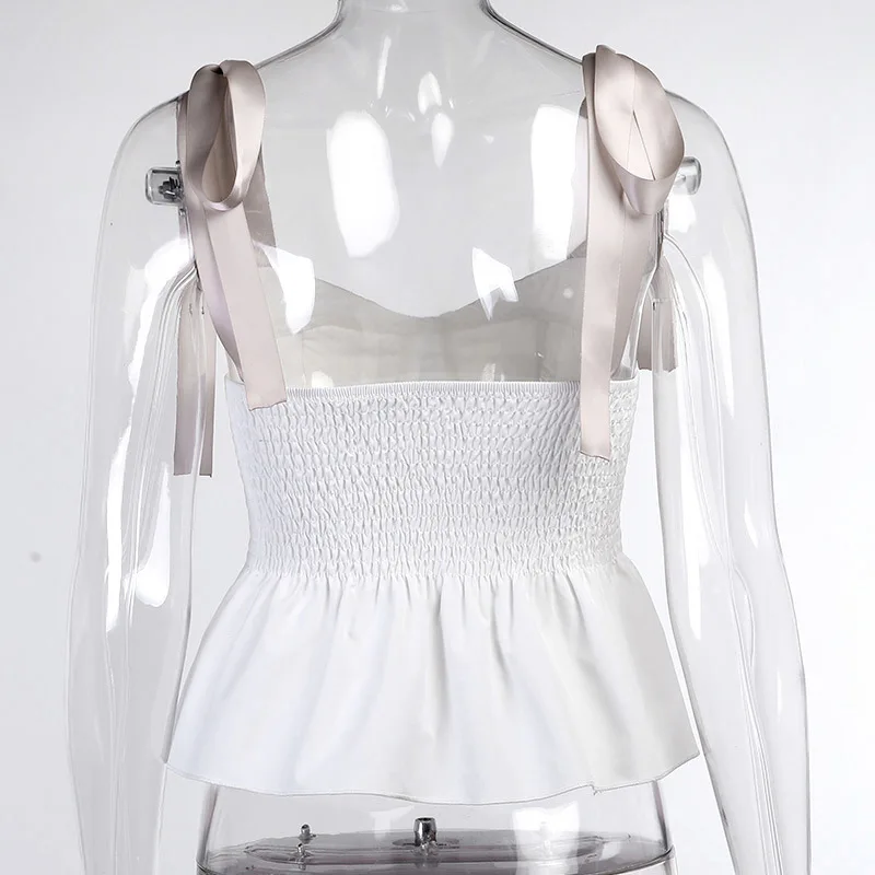 

ArtSu 2021 Summer Fashion Lace Up Pleated Crop Tops Women Strapless Sleeveless White Cropped Camis Sexy Streetwear Top VE52572