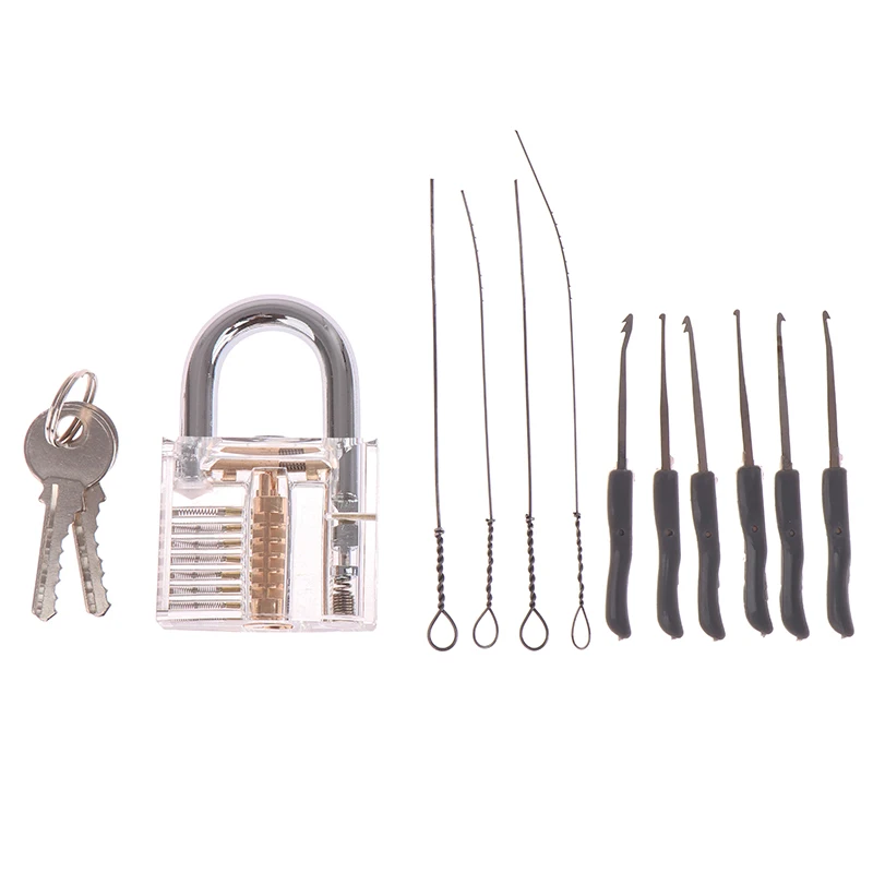 

Practice Padlock with Keys Transparent Visible Lock Pick Broken Key Removing Hook Kit Extractor Set Locksmith Wrench Tool