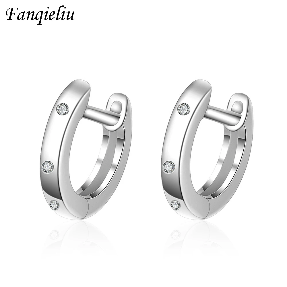 

Fanqieliu Solid 925 Sterling Silver Hoop Earrings Girl Gift Jewelry Crystal Hoops For Women FQL20383