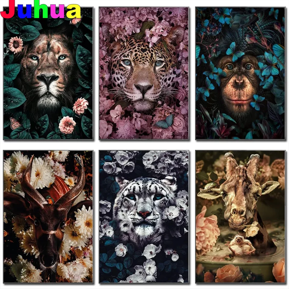 

Цветок животное, Лев, тигр олень леопарда полный квадратный/круглый дрель 5D DIY алмазная живопись вышивка крестиком мозаичного искусства