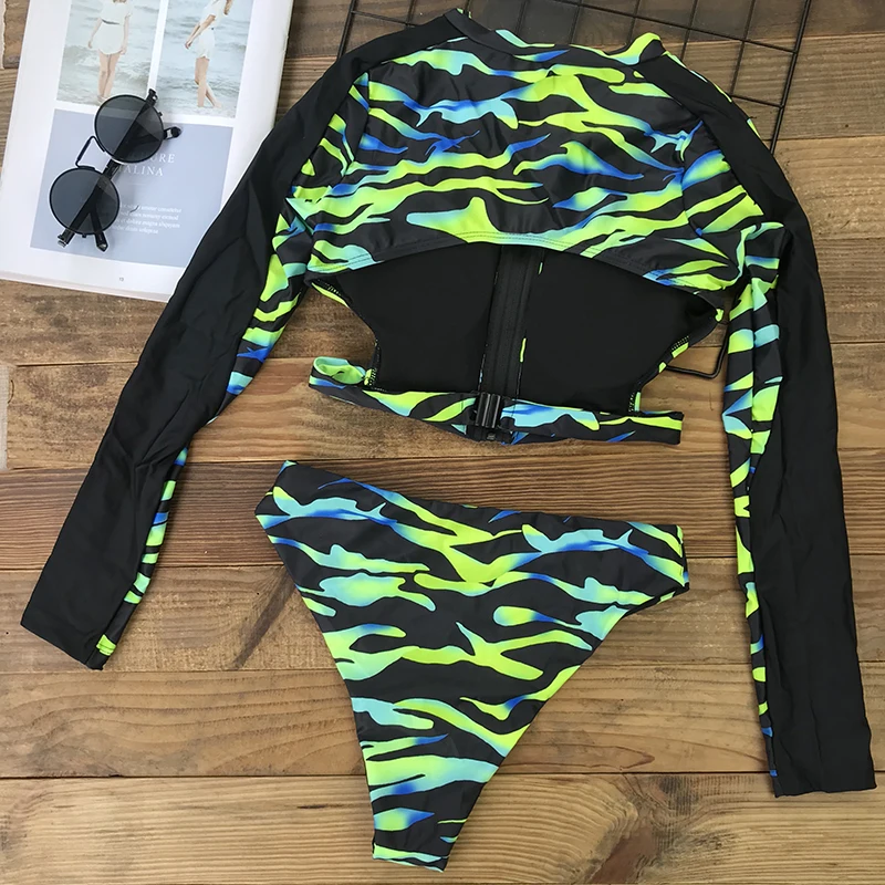 Сексуальный женский купальник с длинным рукавом 2020 на молнии в африканском стиле