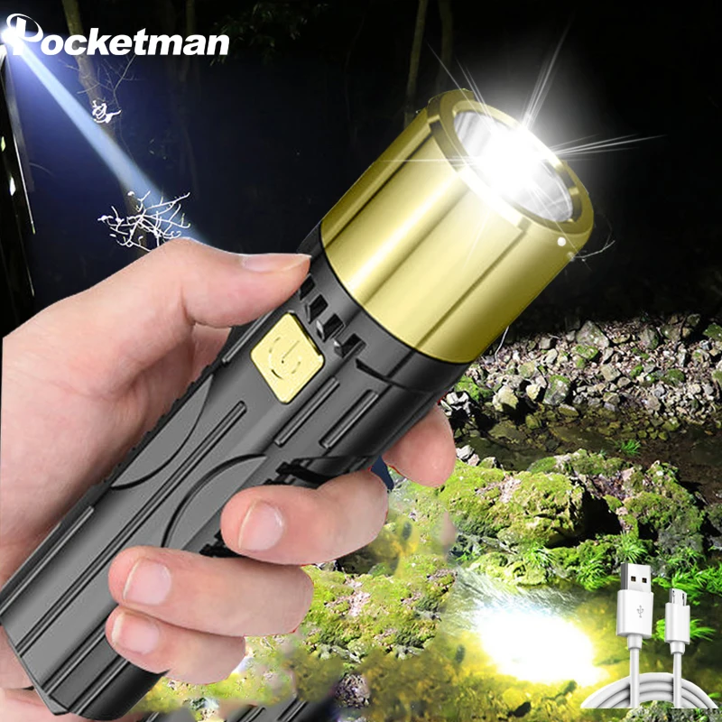 

Power Torch Waterproof USB Rechargeable LED Mini Telescopic Zoom 10W LED and Side Cob 100 Meters Camping light