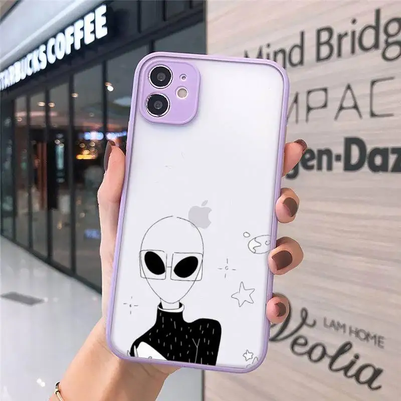 

Phone Case For iPhone 12 11 Mini Pro XR XS Max 7 8 Plus X Cartoon alien space Matte transparent Purple Cover
