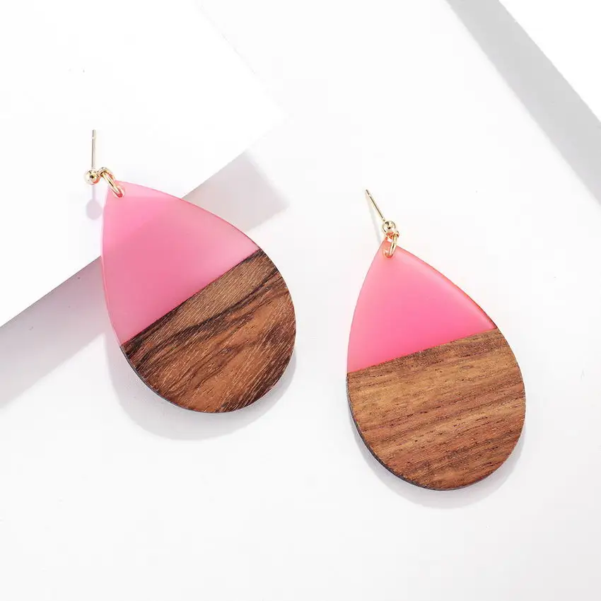 

Fashion Mixed Epoxy Resin Natural Wood Teardrop Earrings for Women Boutique Jewelry Wholesale