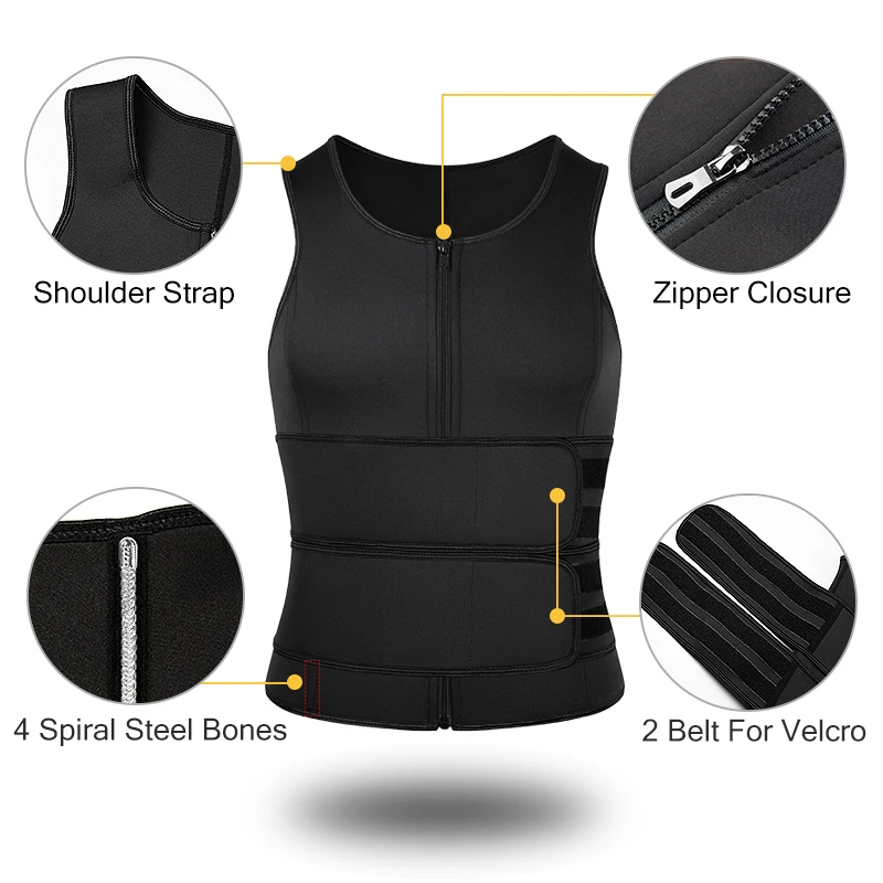 

Men Body Shaper Sauna Vest Corset Top Waist Trainer Double Belt Sweat Shirt Abdomen Slimming Mens Shapewear Fat Burn Fitness Top