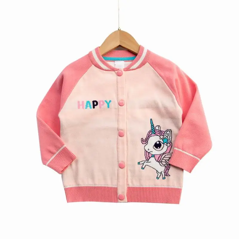 

27kids Toddlers Baby Knitted Cardigans Sweater Girls Winter Clothes Children's Jumpers Tops Unicorn Pink Pullovers Coat 2-7years